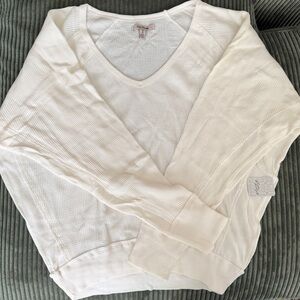 Free People Santa Clara Thermal Cream V-Neck Long Sleeve Top XS
